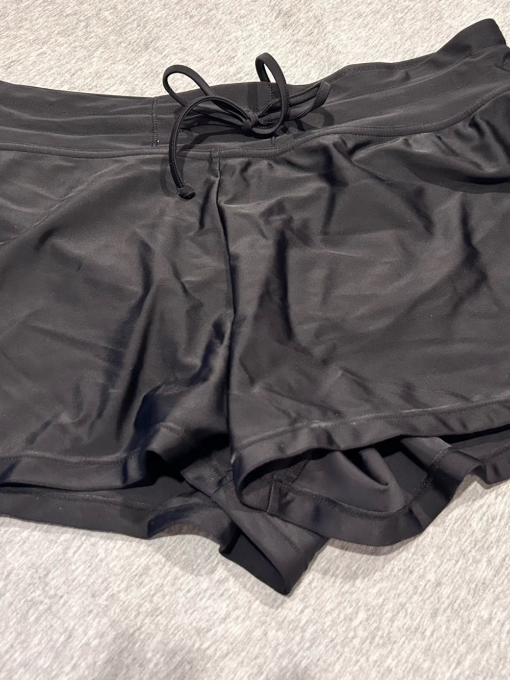 Black bathing suit boy shorts with  drawstring